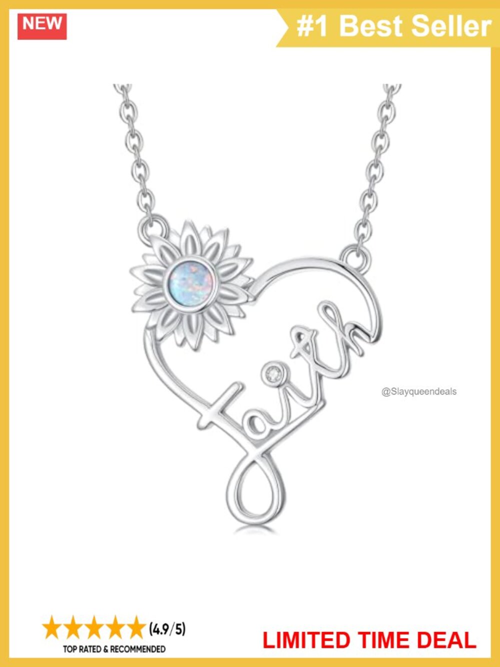 Sterling Silver Faith Sunflower Diamond Heart Pendant Necklace